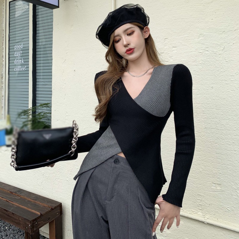 Áo len nữ dài tay cổ chữ V thời trang Hàn