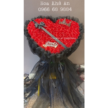 Bó hoa tim sáp 99bông mix vải voan Mỹ cao cấp. Tặng full phụ kiện y hình. Có ship Hoả tốc HN