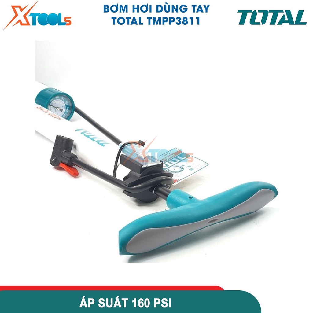 Bơm hơi dùng tay TOTAL TMPP3811, kích thước: φ38*500mm, ống bền áp suất cao, đầu phù hợp với Schrader, Presta ,Dunlop
