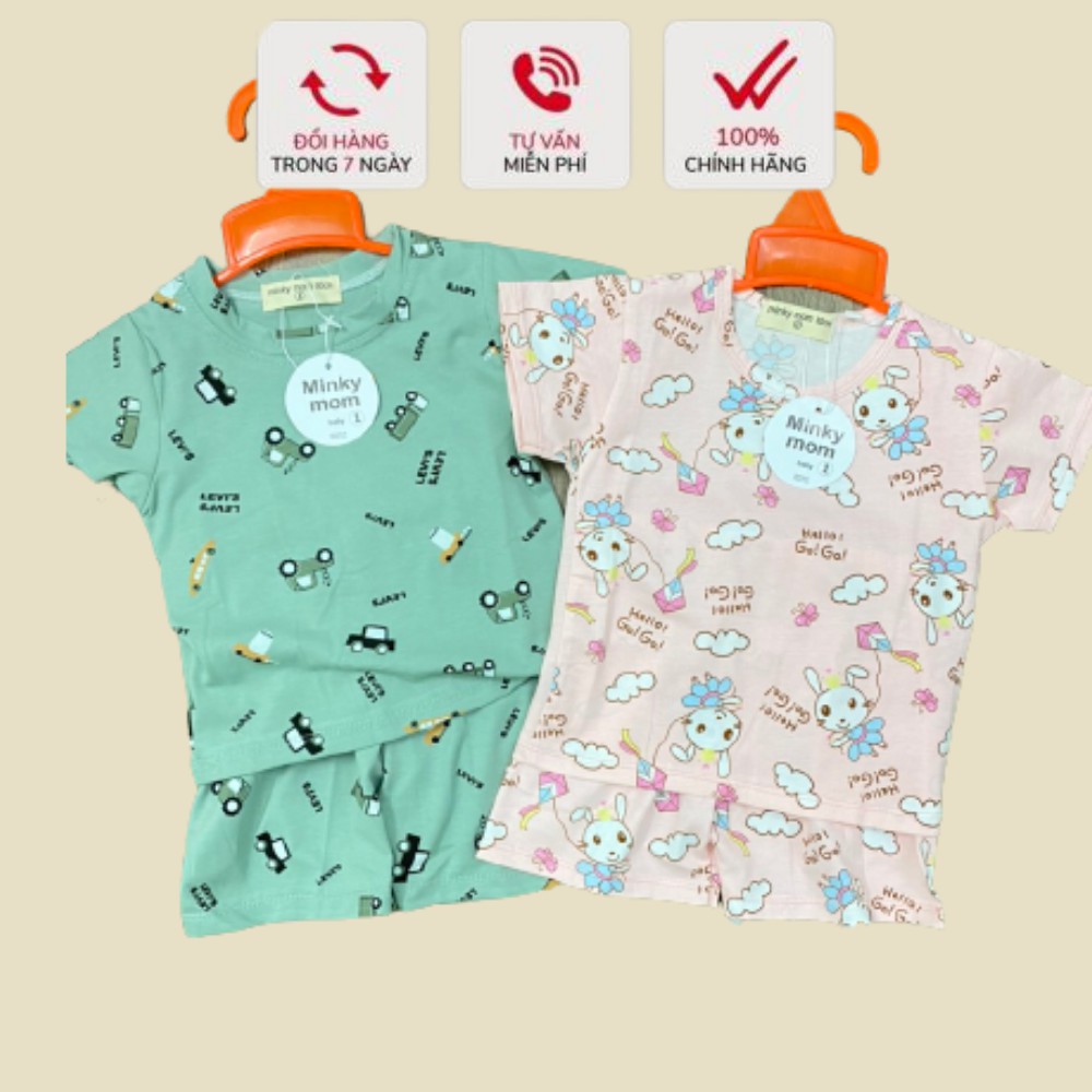 Bộ cộc tay cho bé MINKY MOM, quần áo trẻ em cho bé trai bé gái Xu Xu Kids chất cotton size từ 7 đến 18kg