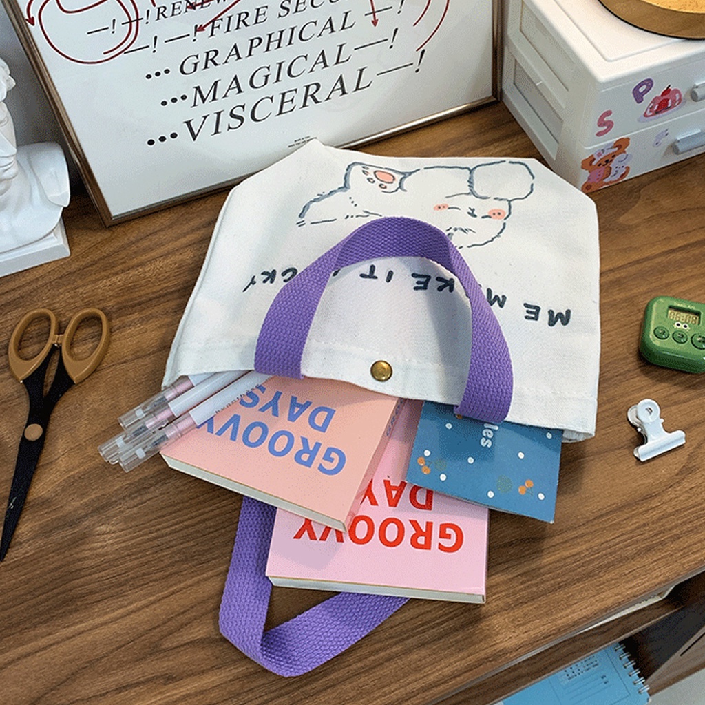 Túi vải canvas tote xách tay một vai di động sức chứa lớn mua sắm quà tặng sinh viên hoạt hình dễ thương