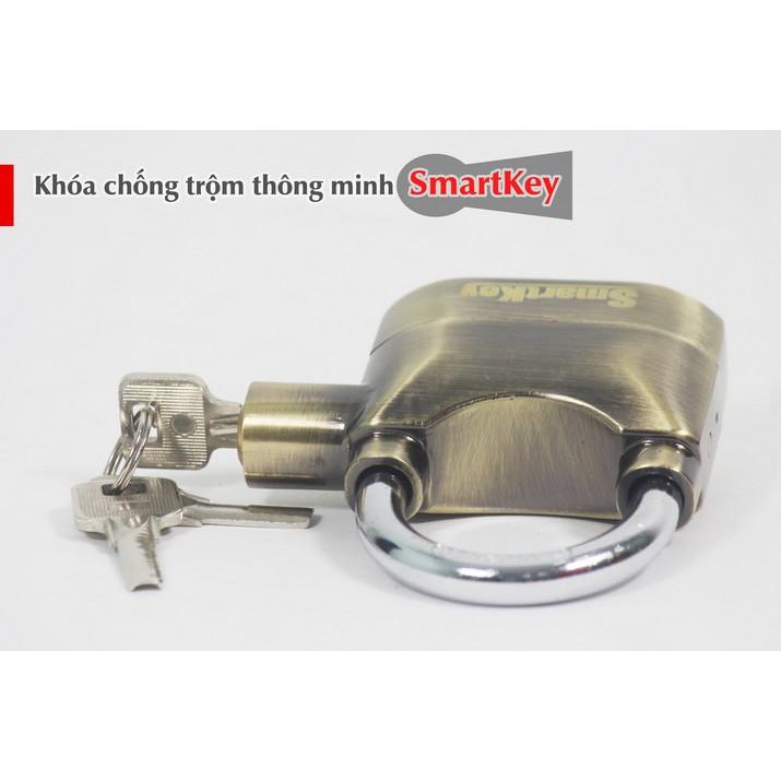 Khóa chống trộm báo động thông minh Smartkey - Vàng đồng + Kèm 1 bộ pin dự phòng