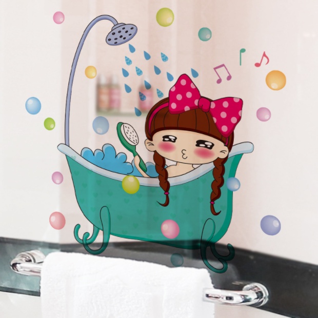 Decal trang trí tường - Cô gái ngâm bồn