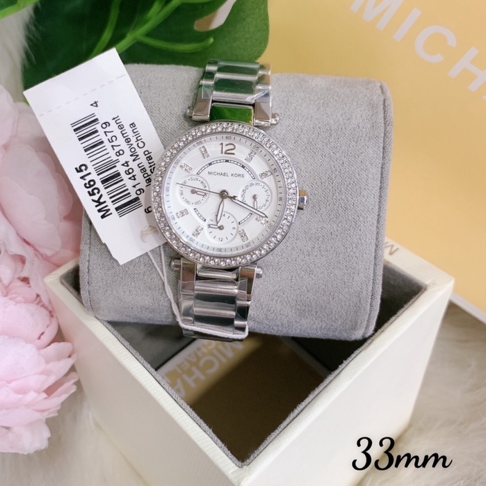 Đồng Hồ Nữ Mini Parker MichaelKors Viền Nạm Đá , Dây Thép , Size 33mm