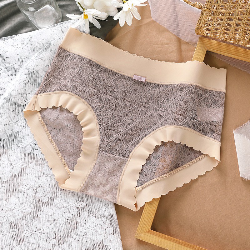 Quần Lót Nữ Ren mịn viền sóng chât su điệu đà cạp cao mẫu A66
