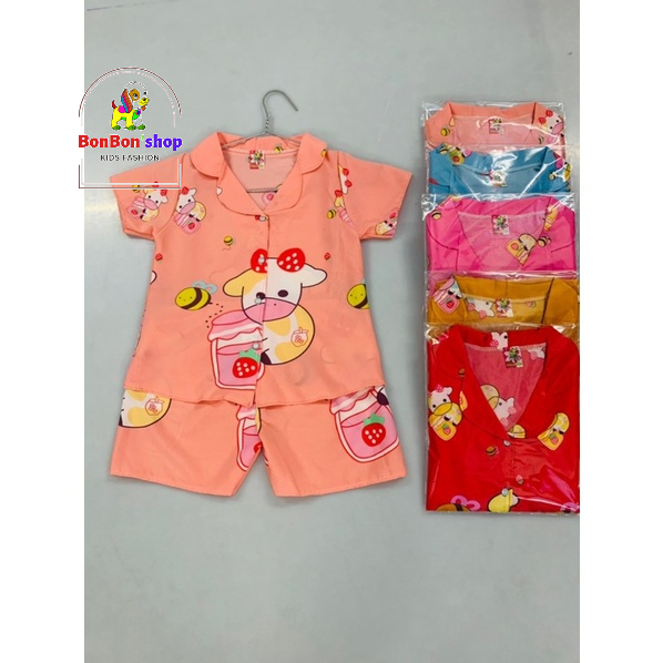 Combo 3b pizama lụa cho bé gái tay cộc siêu đáng yêu giá cực rẻ 1-6 tuổi