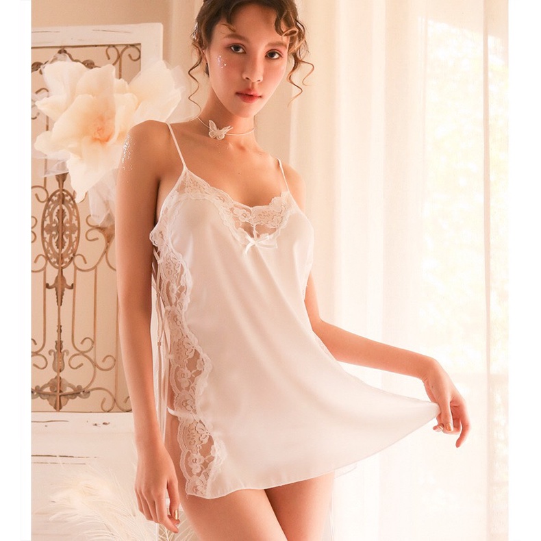 Đồ ngủ sexy váy ngủ ren lụa cao cấp xẻ tà quyến rũ tặng kèm quần chip 549