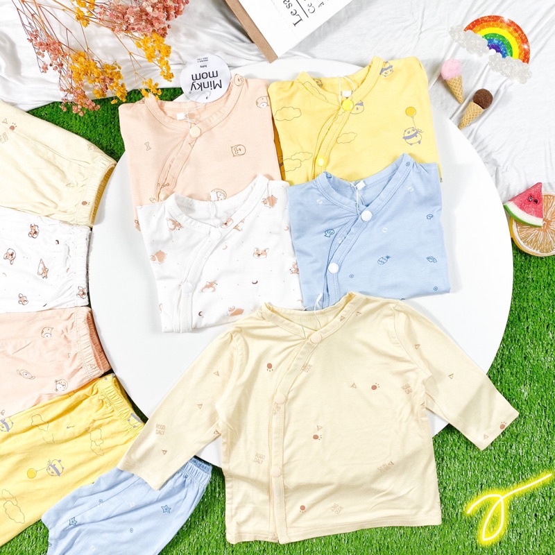 Bộ dài tay cúc chéo khuy bấm minkymom cho bé từ sơ sinh đến 13kg
