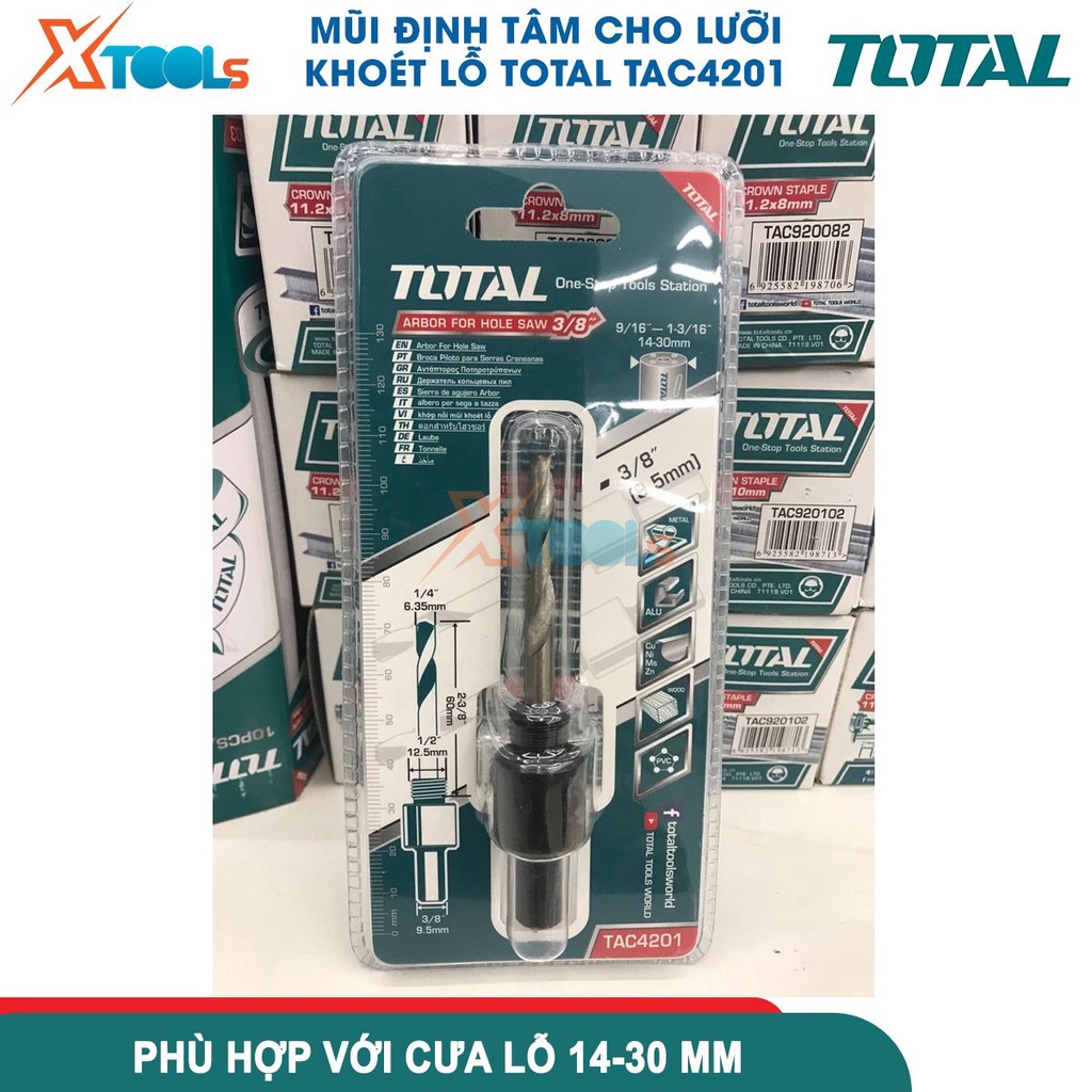 Mũi định tâm cho lưỡi khoét lỗ TOTAL TAC4201, đầu lục giác 3/8 inch phù hợp với cưa lỗ 14mm đến 30mm[CHÍNH HÃNG][XTOOLS]