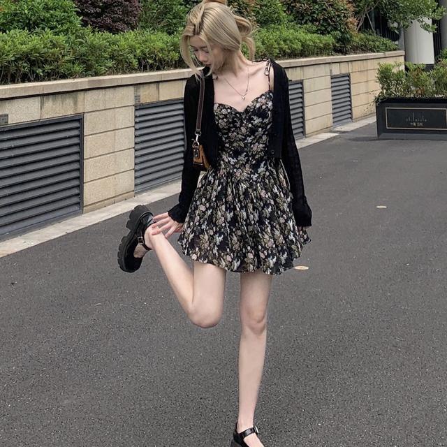 Đầm Voan Hoa Hai Dây Xinh Xắn Theo Phong Cách Hàn Quốc Dành Cho Nữ đầm bầu váy nữ váy bé gái váy dài chân váy dài váy nữ chân váy dài