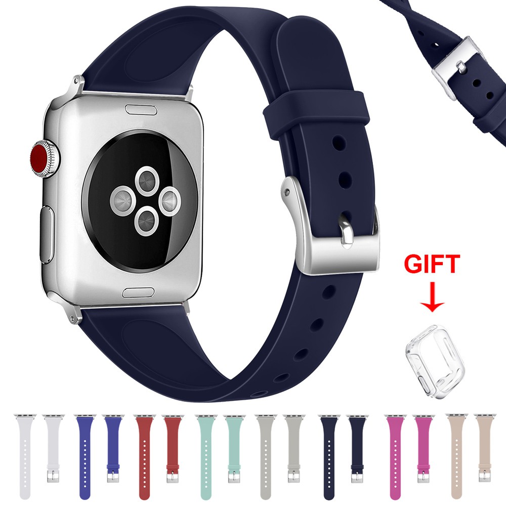 Dây Đeo Silicone Cho Đồng Hồ Thông Minh Apple Watch Series 6 / Se / 5 / 4 / 3 / 2 / 1 Kích Thước 38mm 40mm 42mm 44mm