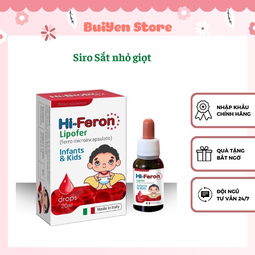 Siro sắt dạng nhỏ giọt Hi Feron, bổ sung hỗ trợ tái tạo hồng cầu, cho trẻ thiếu máu - nk chính hãng