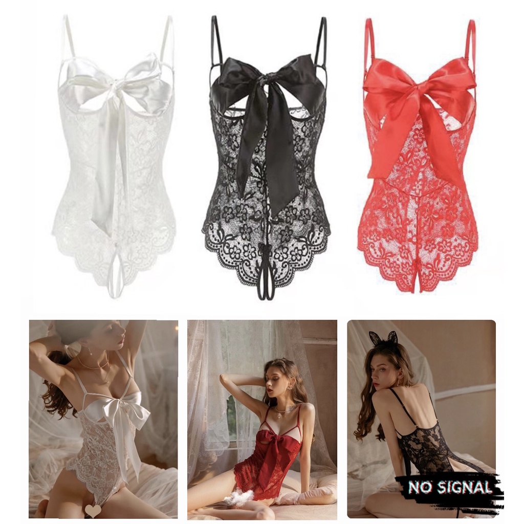 J12 | Bodysuit Ren Xẻ Đáy Buộc Nơ Ngực Sexy Đồ Ngủ Sexy Cosplay Xuyên Thấu Gợi Cảm La Perbra - J12