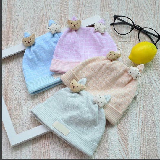 Mũ cotton sơ sinh nhiều mẫu đóng túi zip cho bé 0-1 tuổi