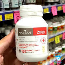 Viên Bổ Sung Kẽm Zinc Bioisland.Dùng Cho Bé Từ Tuổi. Lọ 120 Viên.Chính Hãng Úc