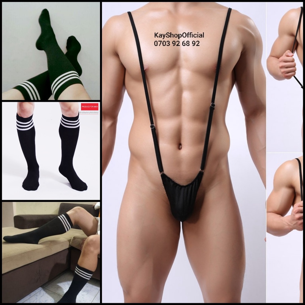 Combo quần lót lọt khe nam sexy khoe mông hở mông và vớ nam thể thao loại dài - Combo sịp vớ dây đai quyến rũ gợi cảm