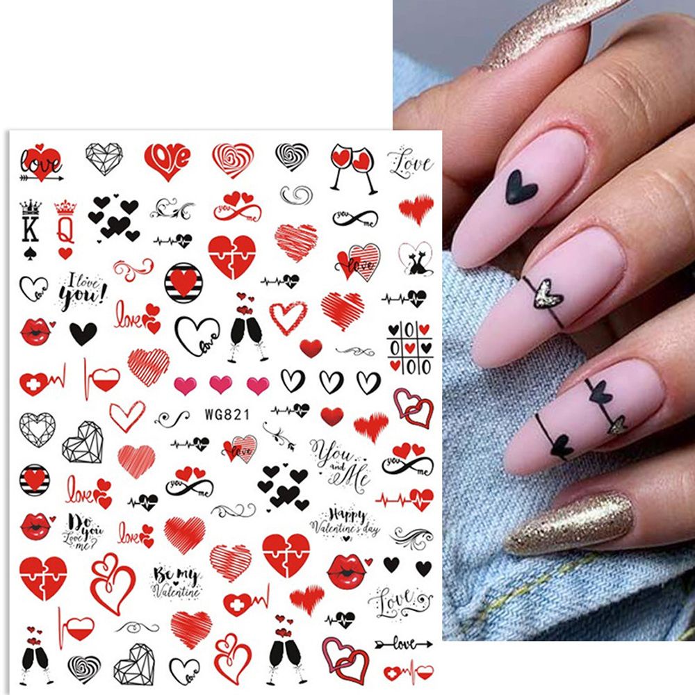 [Hàng mới về] Miếng dán trang trí móng họa tiết trái tim/ly rượu vang/chữ cái tiếng anh thích hợp cho lễ tình nhân