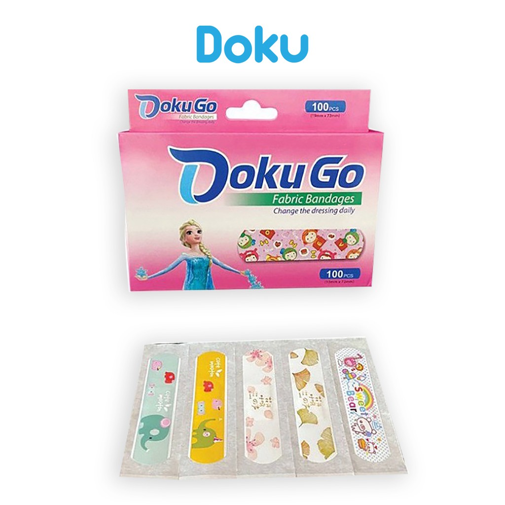 Băng keo cá nhân họa tiết DOKUGO - Hộp 100 miếng dễ thương