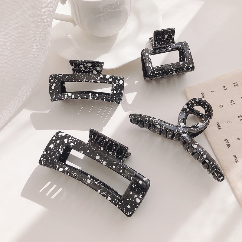 Kẹp tóc Bò sữa size lớn nhựa siêu bền đẹp nhiều màu sắc thời trang Hàn Quốc, kẹp càng cua màu loang trắng đen