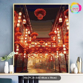 Tranh Tô Màu Theo Số - Tranh Sơn Dầu Số Hóa Hot Trend - Phố Đèn Hoa Đăng