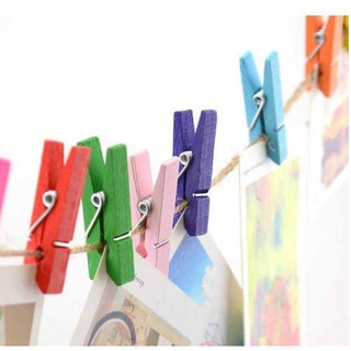 THANH LÝ NGHỈ BÁN - compo 20 kẹp gỗ đủ màu  + 6m dây thừng trang trí phòng