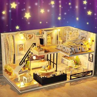 DIY Duplex Apartment Compound Doll House Kit Miniature Dollhouse LED Light Gift