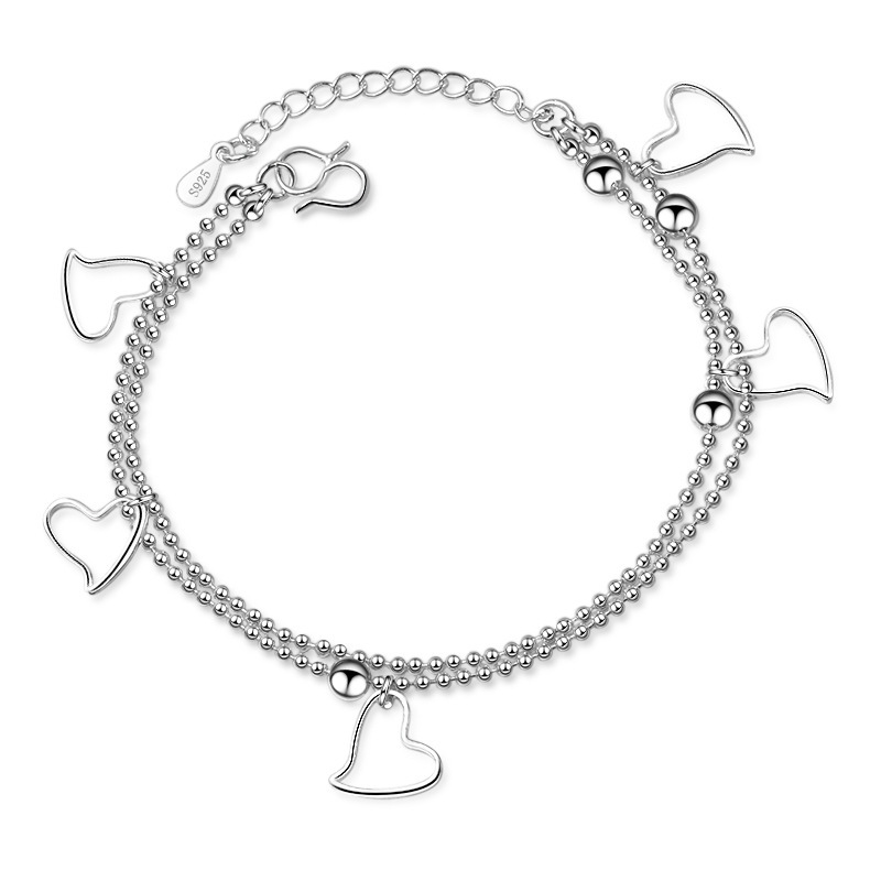 Lắc Chân Nữ Bạc 925 Thiết Kế Hình Trái Tim Đan Xen Phong Cách Hàn Quốc UMI JL054