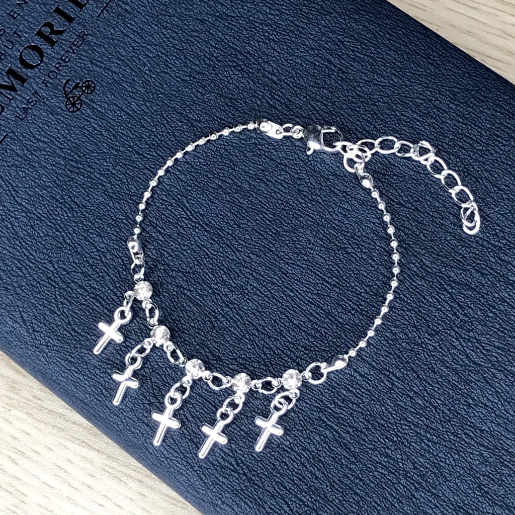 Vòng tay bạc nam nữ lắc tay đôi đẹp unisex chữ thập thời trang hàn quốc Minzu | BigBuy360 - bigbuy360.vn