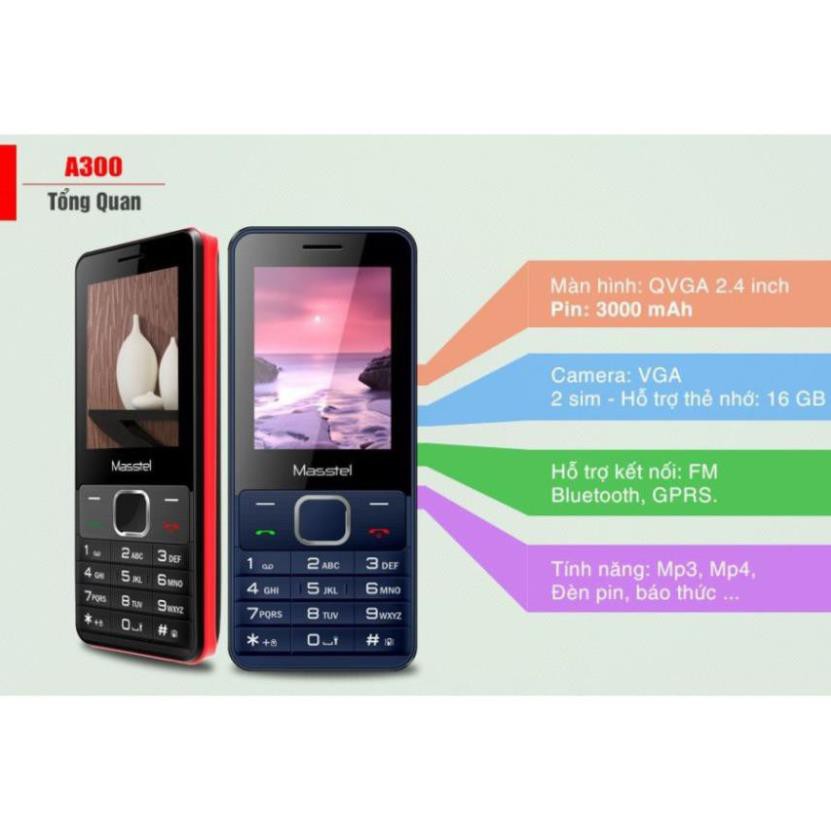 [LN12336]  ĐIỆN THOẠI MASSTEL A300 FULLBOX 2 SIM 2 SÓNG