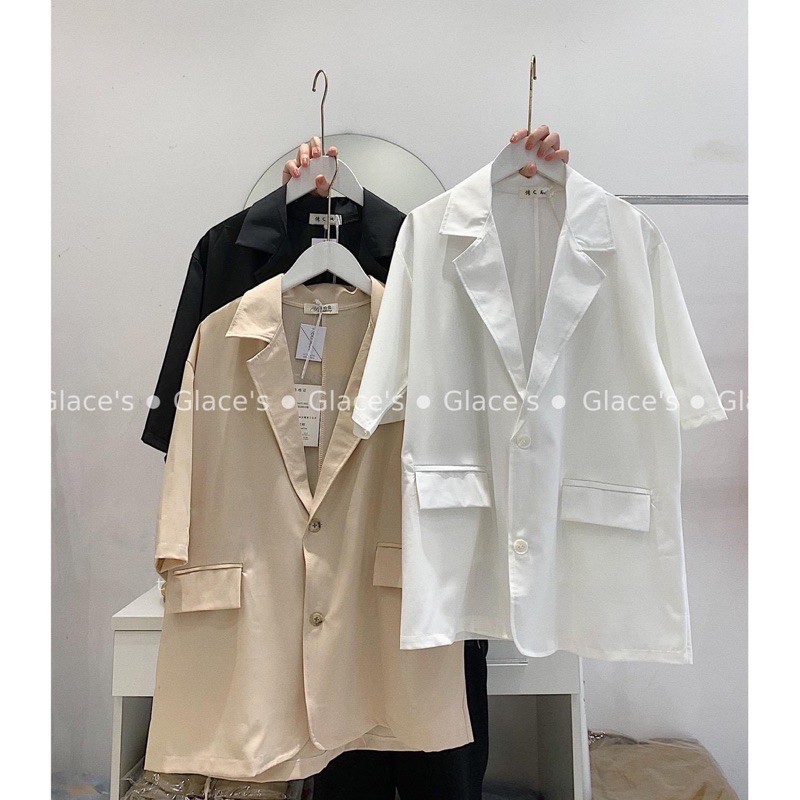 [Nhập GLACE5K giảm 10% tối đa 5K] Áo khoác Blazer nữ ngắn tay form rộng Hàn Quốc, chất tuyết mưa ( Ảnh/video thật)