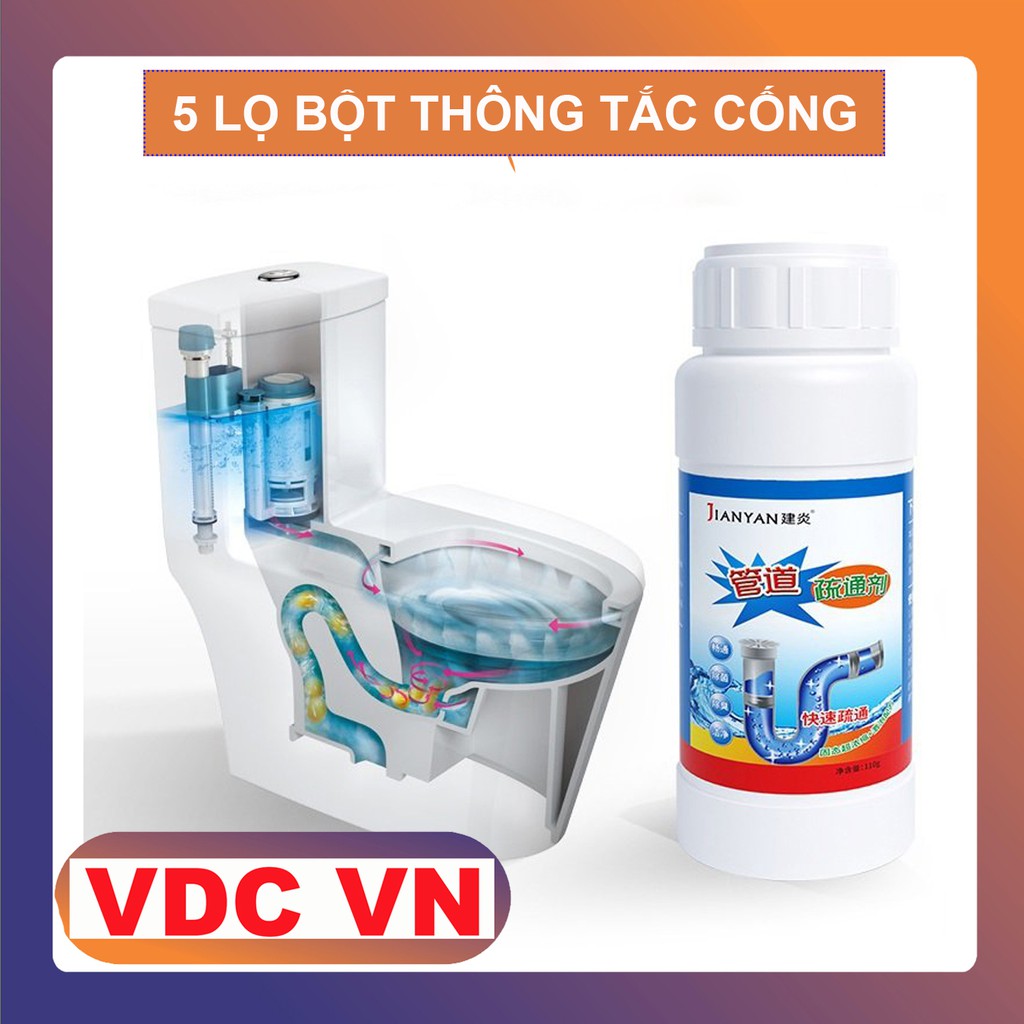 [ COMBO 5 Lọ ] Bột Thông Tắc Cống Bồn Cầu Bồn Rửa Mặt Đường Ống Chính Hãng JIANYAN Thông Tắc Cống, Bồn Cầu, Bồn Rửa