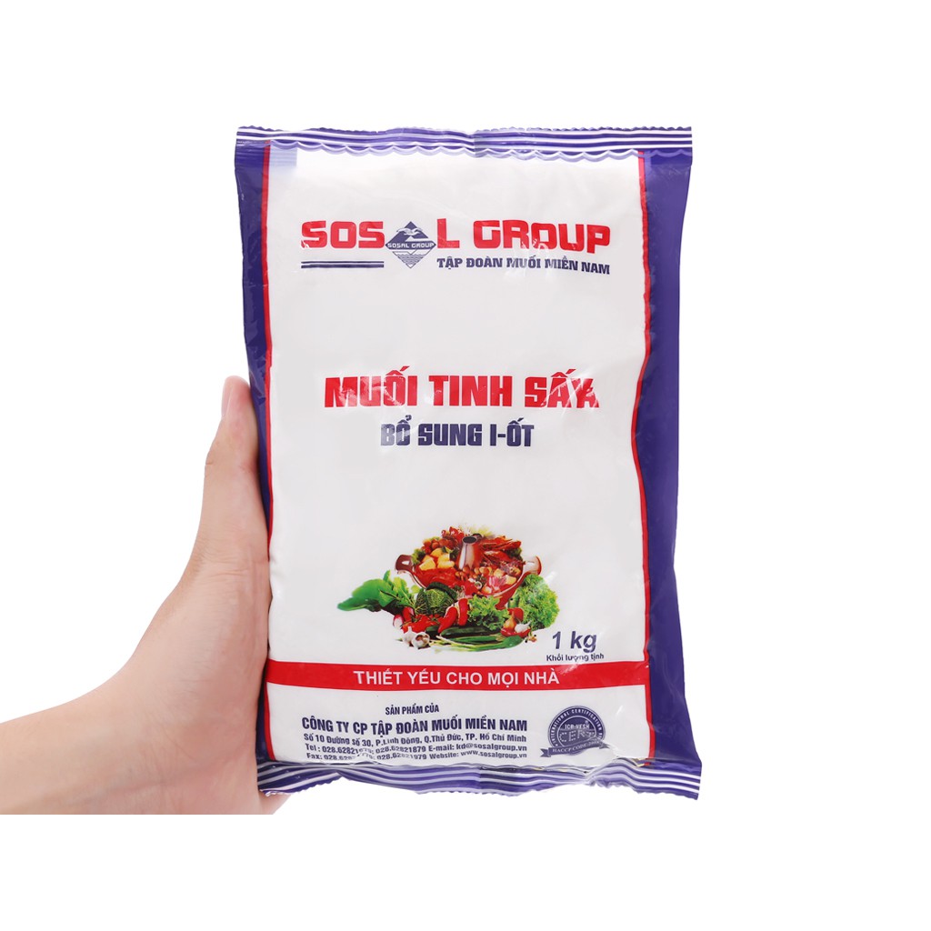 Muối tinh sấy bổ sung i-ốt Sosalco gói 1kg