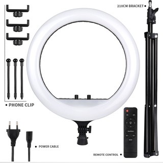 Đèn Livestream size 36 cm + chân 2m1+3 kẹp ĐT + điều khiển , hỗ trợ chụp ảnh make up trang điểm nhiều chế độ sáng