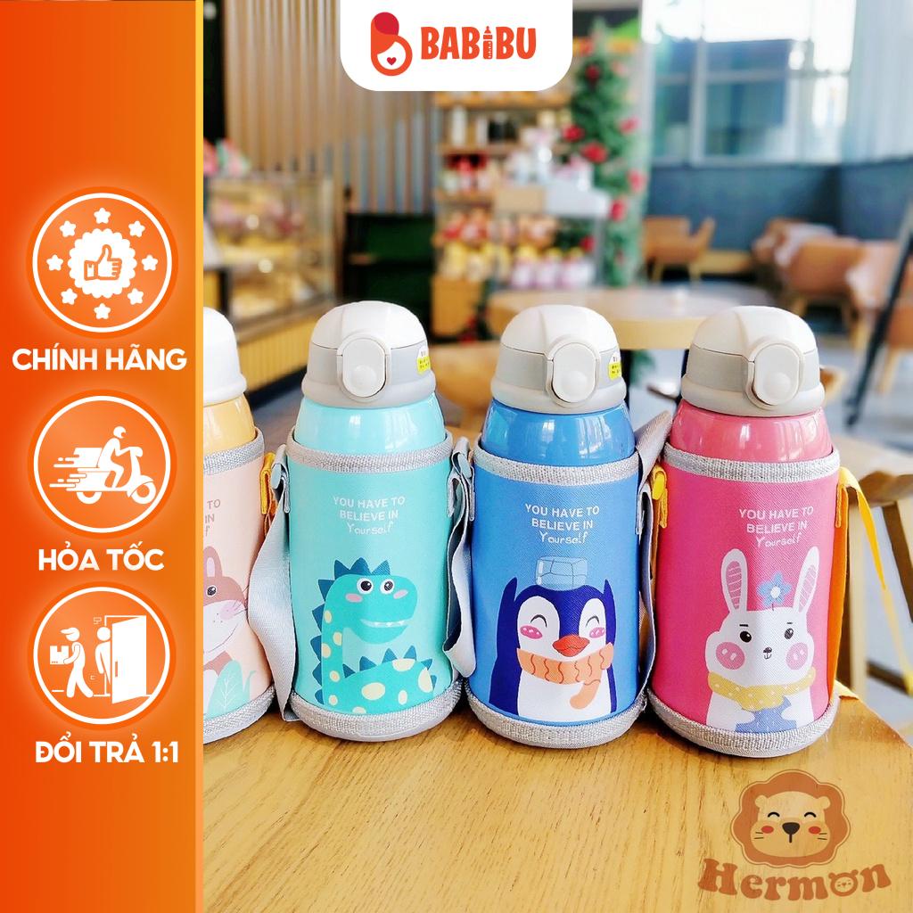 Bình Nước Giữ Nhiệt Hermon 2 Nắp Kèm Cốc Cao Cấp Babibu-BNH2
