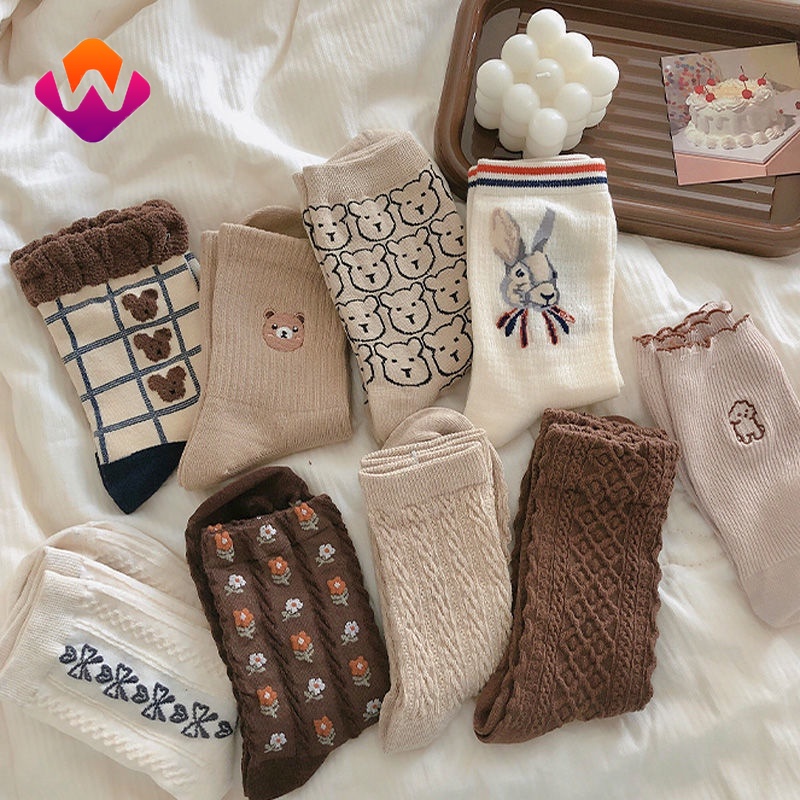 HSUTất cổ cao Bivota vớ tất nữ cotton thu đông ngọt ngào họa tiết xinh xắn HSU