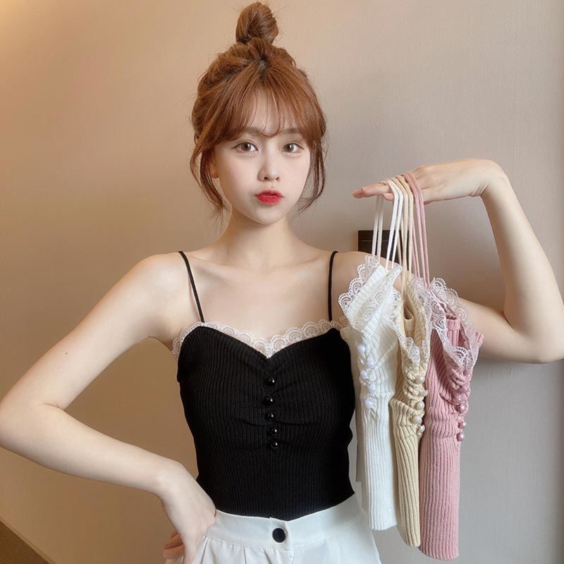 Áo Len Hai Dây Phối Ren Thời Trang Theo Phong Cách Hàn Quốc