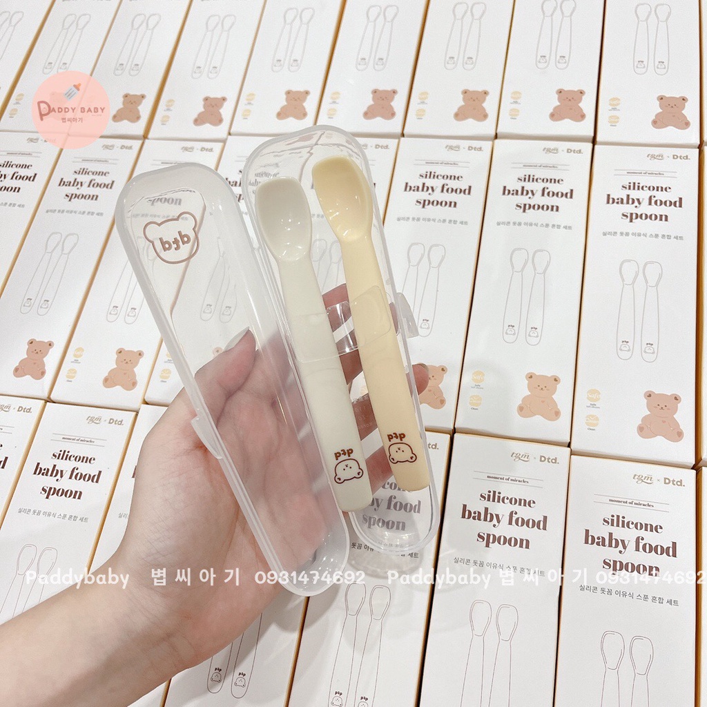Set 2 thìa muỗng ăn dặm  silicon Dottodot xTgm nội địa Hàn cho bé - kèm hộp đựng  - Made In Korea