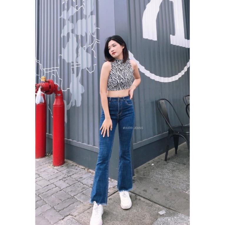 Quần Jean Nữ Aiori Ống Loe Lưng Cao Bò Bass Trơn Dáng Dài Vải Co Giãn Tốt Mềm Mịn Thời Trang Hàn Quốc_Mã A112