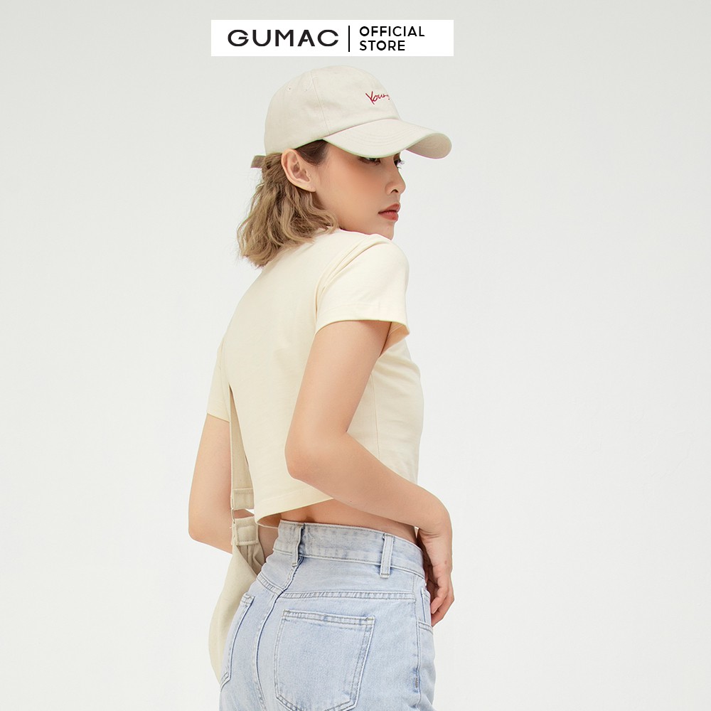 [Mã WABRGM11 giảm 10% đơn 250K] Áo croptop nữ in Bloom GUMAC màu be ôm body ATB547 | BigBuy360 - bigbuy360.vn