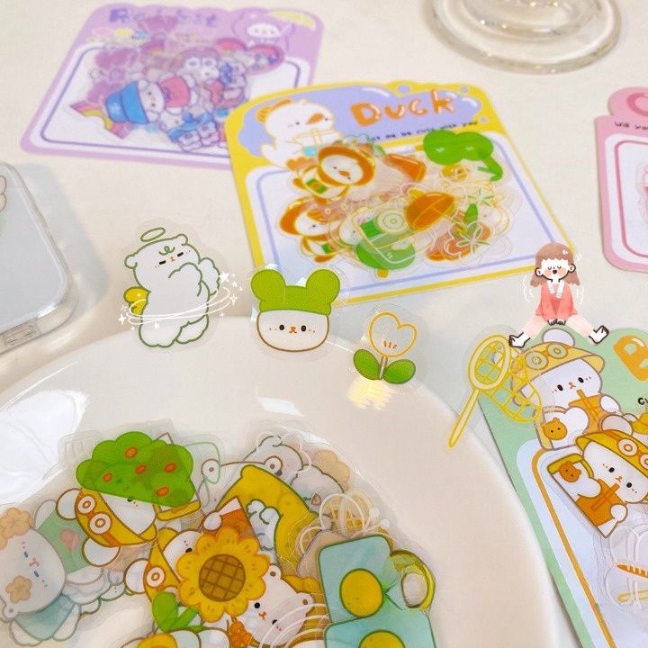 Sticker cute dán mũ bảo hiểm sổ điện thoại laptop bàn ghế góc làm việc 30 miếng PET K50 ngộ nghĩnh vui nhộn.