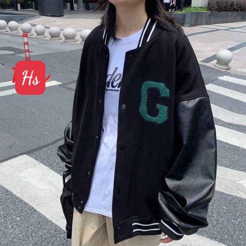 Áo Khoác BomBer Chữ G ❤️ Áo Bóng Chày Nam Nữ Viền Trắng Phối Tay Áo Da | BigBuy360 - bigbuy360.vn