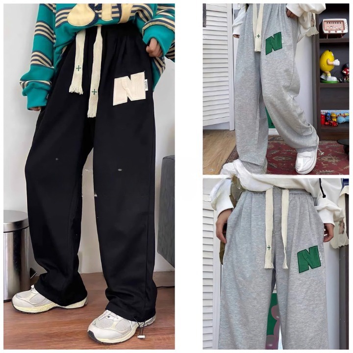 Quần Jogger Nỉ, Quần Thun Unisex Thêu Chữ N Vải Mịn 2 Màu HOT HIT