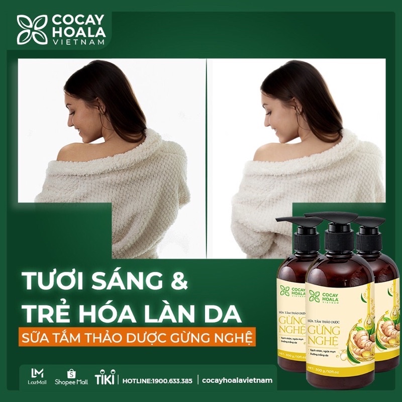 [Chính hãng 100%] Sữa tắm gừng nghệ thảo dược cocayhoala 300ml