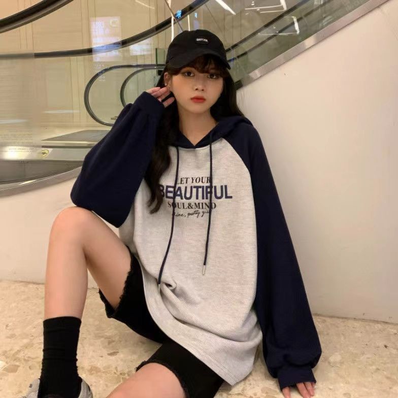 Áo Hoodie Tay Dài Dáng Rộng Chất Liệu Cotton Mỏng Plus Size Cho Nữ