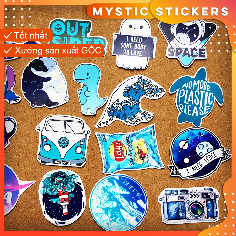 [XANH BIỂN BLUE] 31 Sticker chống nước/ trang trí ,dán xe laptop mũ bảo hiểm vali...