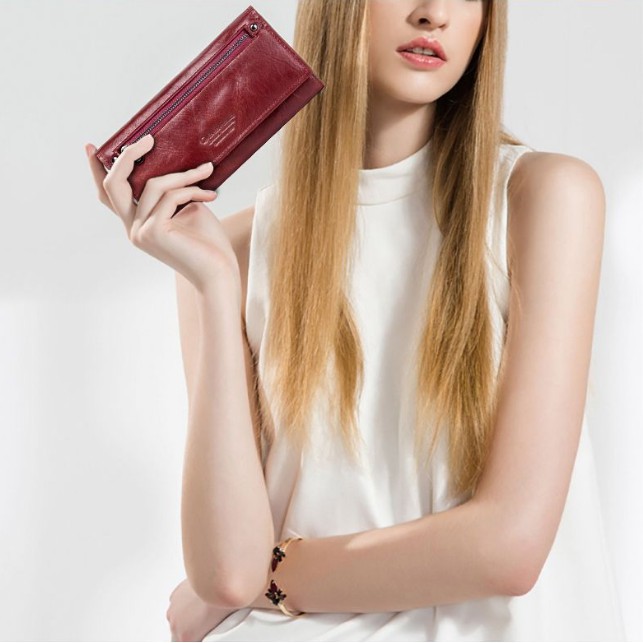 2020 Contact C2147 - Bảo Hành 2 Năm - Bóp Ví Đứng Dài Cầm Tay Da Ngựa Điên Women Wallet Genuine Bò - Nam Nữ