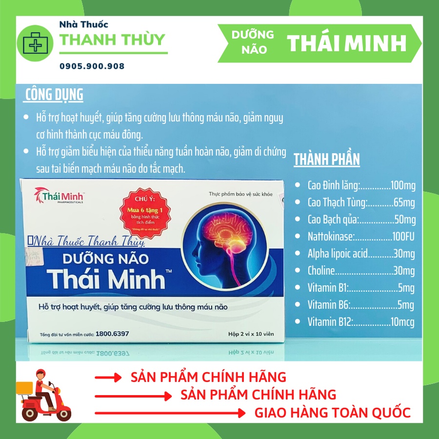 🅼🆄🅰 6 🆃🅰🅽🅶 1 DƯỠNG NÃO THÁI MINH  Hỗ Trợ Hoạt Huyết, Giúp Tăng Cường Lưu Thông Máu Não