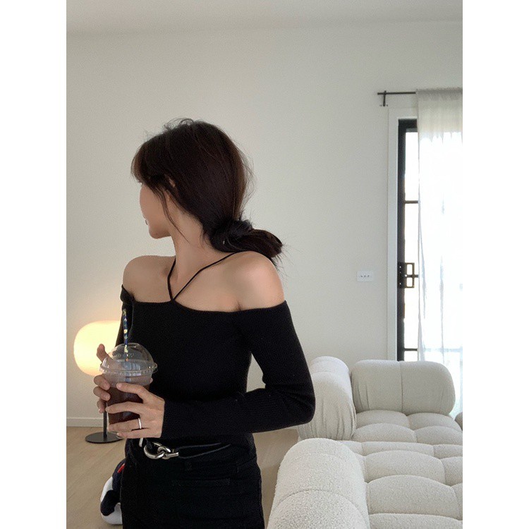 Áo dệt kim thiết kế trễ vai phong cách Hàn Quốc gợi cảm cho nữ