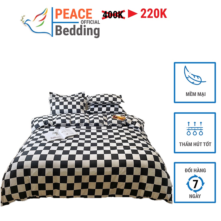 Bộ Vỏ Chăn Ga Giường Và 2 Vỏ Gối Đầu Mẫu Caro Đen Trắng Cho Đệm, Drap 1m2, m4, m6, m8, 2m2 Chất liệu Cotton Poly Đẹp