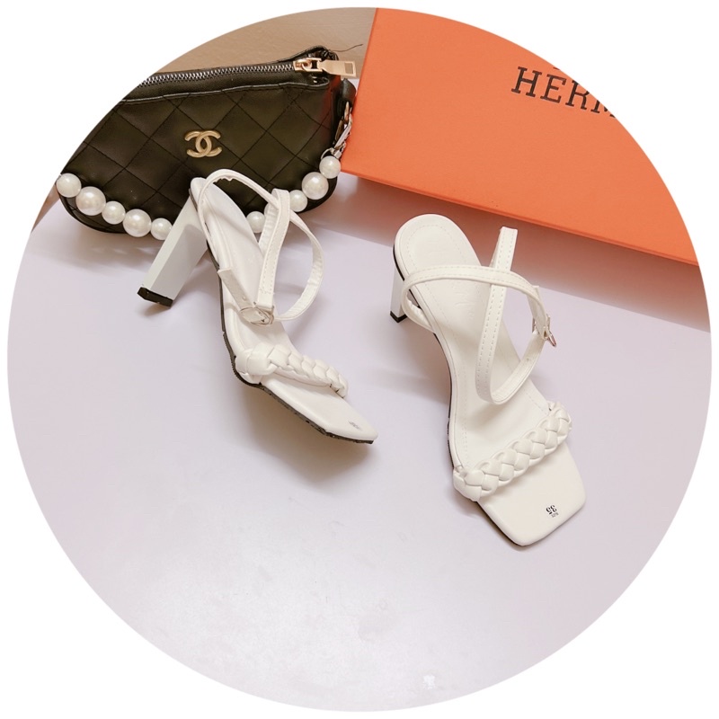 Giày sandal cao gót quai bện nhỏ gót dẹt 8p cực dễ đi